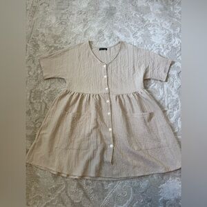 SHEIN Beige Button-Front Textured Smock Dress